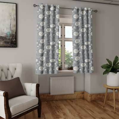 East Urban Home Floral Grommet Curtain Decorative 2-Panel Window Drapes, 50", Grey Coconut Sage Green