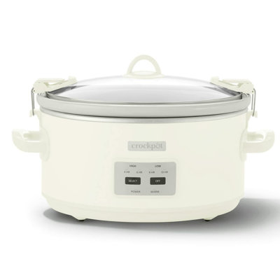 Crock Pot 7 Quart Oval Electric Programmable Slow Cooker With Thermal Bag in Oatmilk Cream