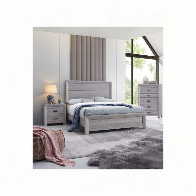 Rustic Wooden Panel Bed, Gray, Queen