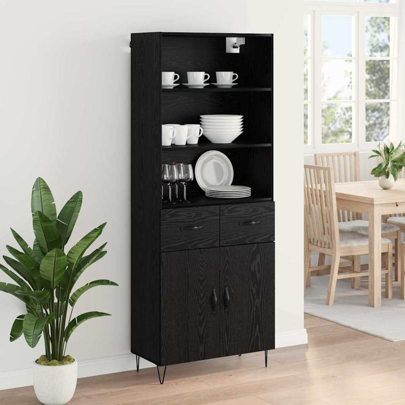  Highboard Old Wood 69.5 X 34 X 180 Cm Engineered Wood, Black Oak