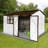 Metal Garden Sheds 12Ftx10ft Outdoor Storage Sheds White+Black With Window With Sliding Door-113767410