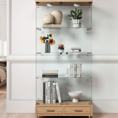 Modern Antique Glass Display With 2 Drawers, 4 Shelves, 13 - Colour Led, And Secure Locking For Bedroom, Dining Room Elegant Case Showcasing Figurines In Bedroom