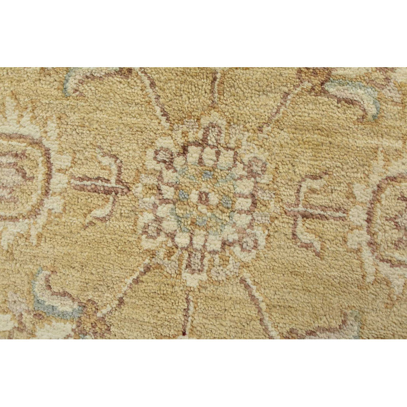 Tapis beige en laine noué à la main de conception unique 8 pi 10 po x 12 pi 1 po