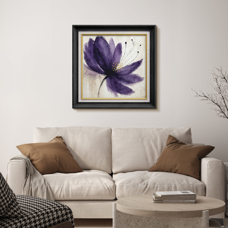 Impression florale mauve avec des accents dorés - impression sur papier encadrée, H 26 po x l 26 po x P 1,5 po