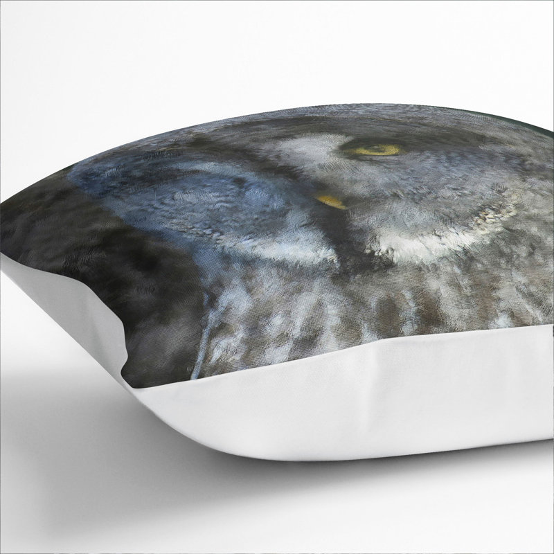 Great Grey Owls Painting Square Throw Cushion, White, 40cm H x 40cm W x 15cm D