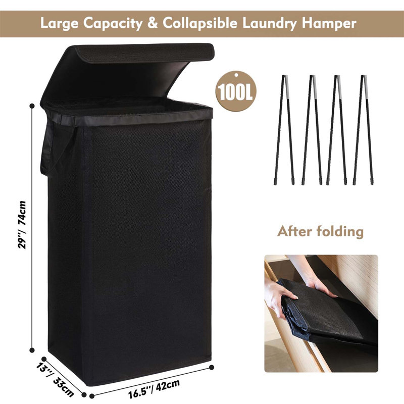 Bhargava Fabric Laundry Hamper with Handles, Black