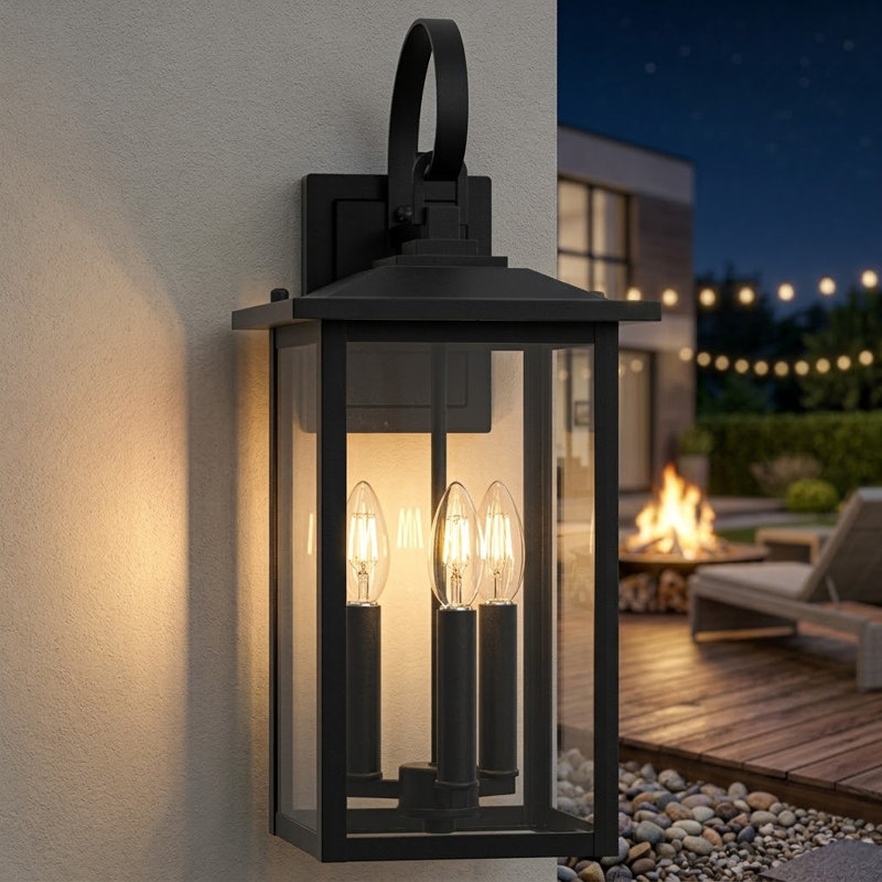 Lanterne murale d'extérieur 3 lumières Dallas, Noir mat, H 20 po x l 8,7 po x P 9,5 po