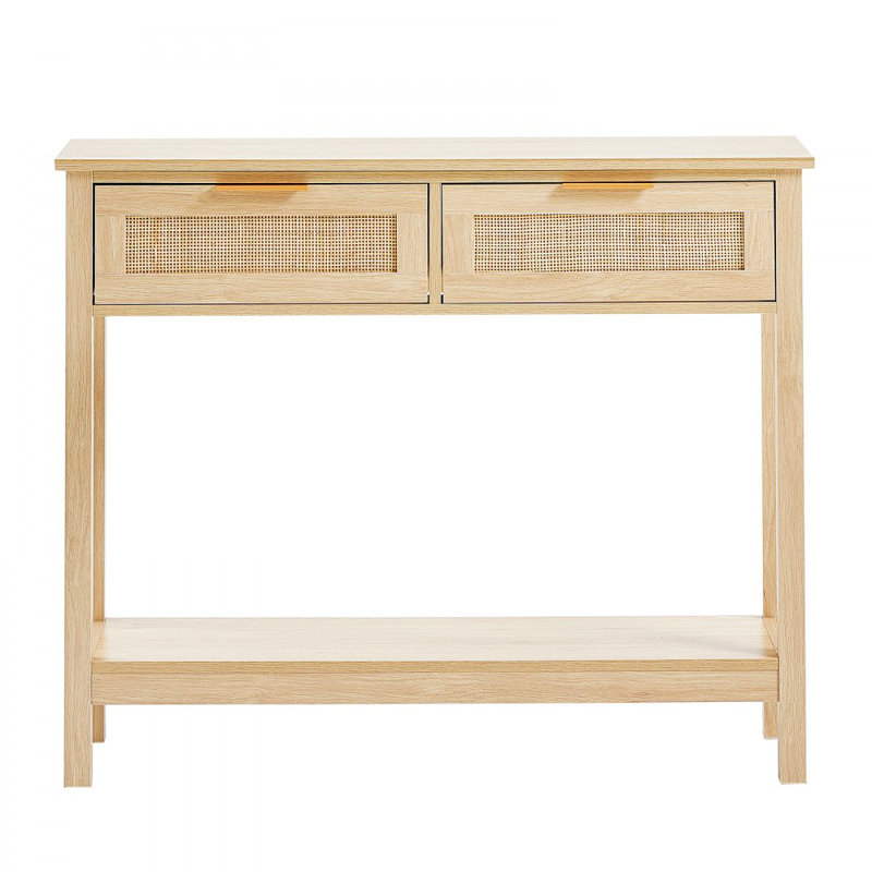 Rattan Console Table with 2 Storage Drawers Rattan 39.37x11.61x32.09inch Sliding Door Natural, Rattan Entryway Table with Storage