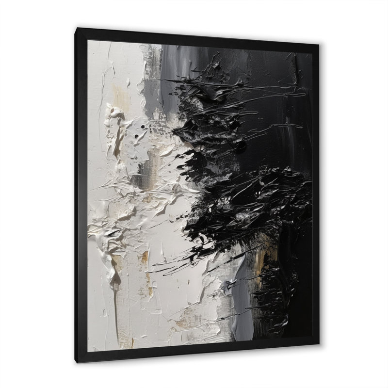 «White and Black Tranquility Unleashed II», reproduction sur toile abstraite encadrée en marbre, Cadre photo noir