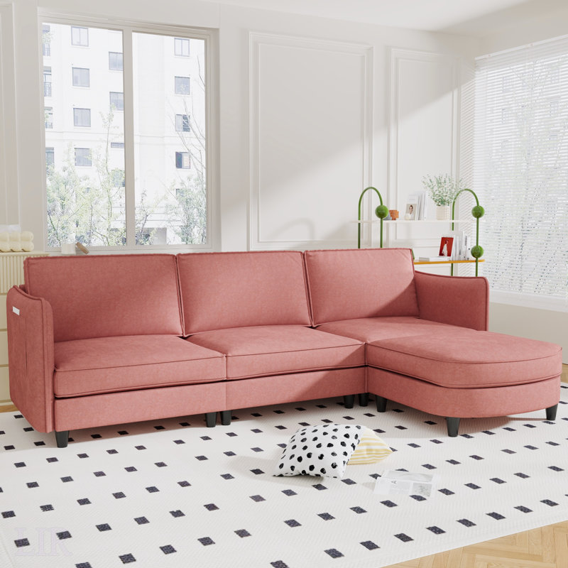 Grand canapé en L 107,8 po à 3 places avec repose-pieds mobile, poches pour accoudoirs et mousse à haute densité pour une détente confortable, modulaire