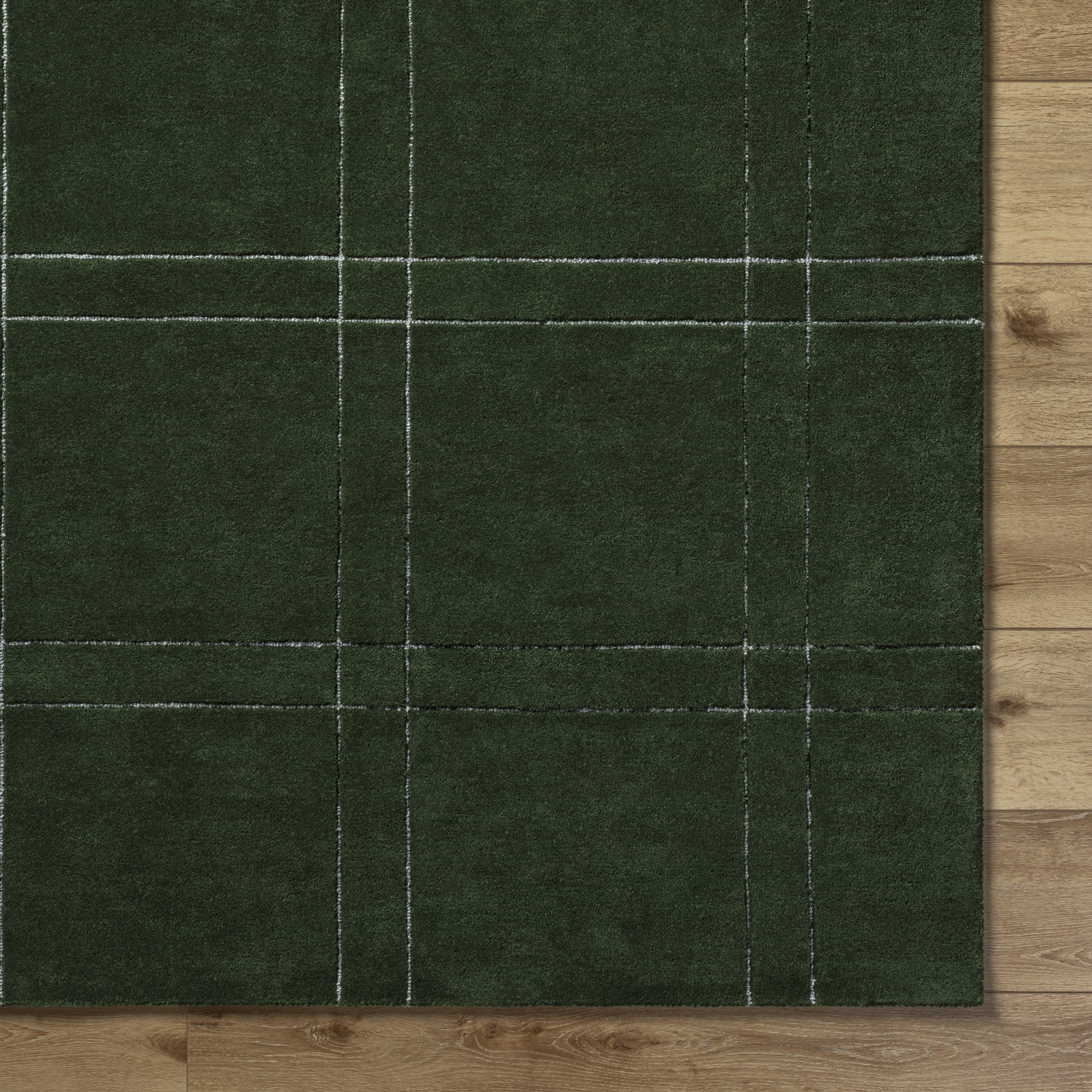 Hand-Tufted Green Plaid Rug, Runner 3' x 10'