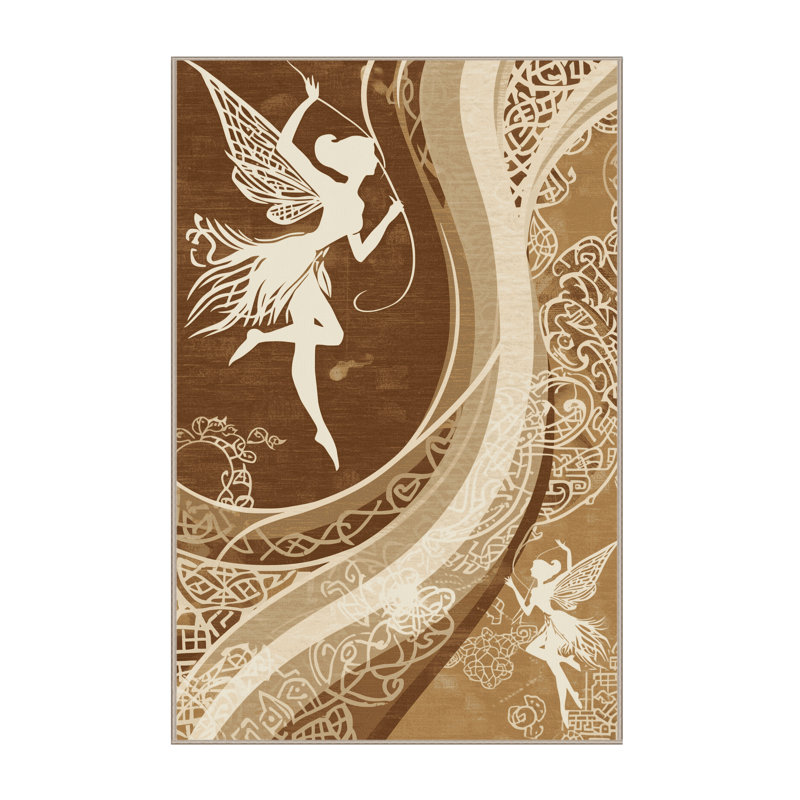 Tapis moelleux doux à motif abstrait bohème brun et beige Kater Faeries, 8 x 12