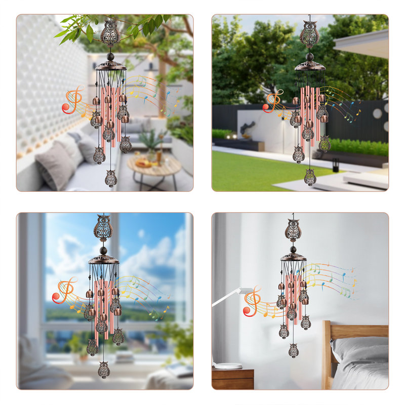 Retro Bronze Owl Metal Wind Chimes with Hook