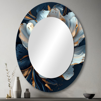 Miroir mural doré doré et pivoine bleue