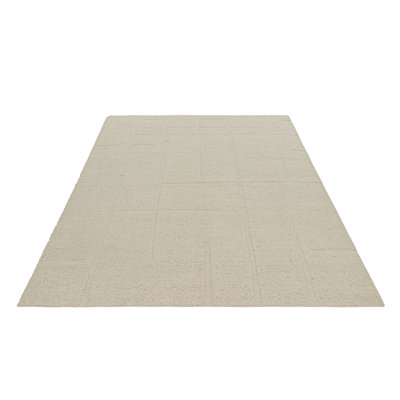 Hand Knotted Wool Geometric Area Rug in Cream, Off-White