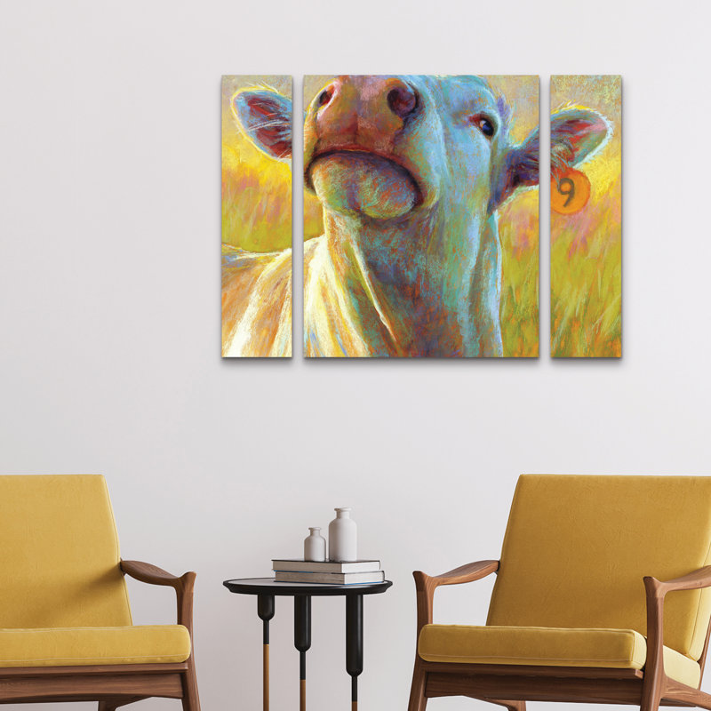 Ensemble de 3 panneaux d'art mural - «Watercolor Bovine Charm» par Rita Kirkman 