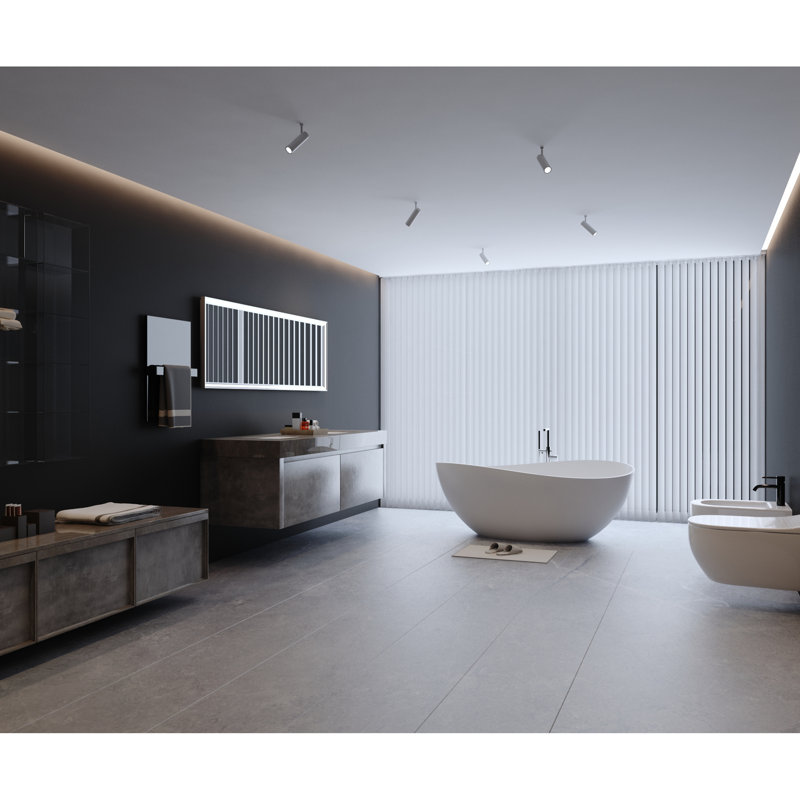 Baignoire de trempage autoportante à surface solide de 63 po - Résine de pierre d'ingénierie de luxe, blanc mat, pour salle de bain contemporaine