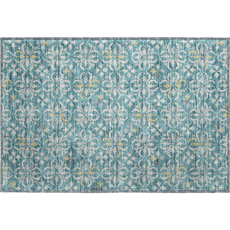 Tapis bleu sarcelle lavable à la machine Premium Prisco, Rectangle 1 pi 8 po x 2 pi 6 po