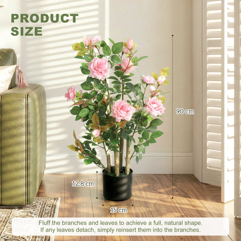 HOMCOM Artificial Rose Tree UV-Resistant, 2