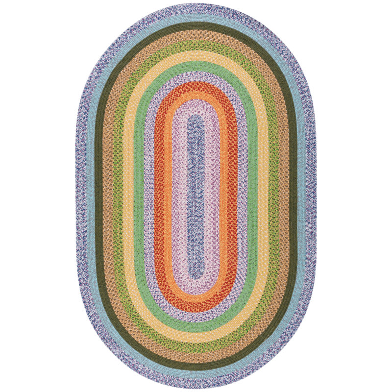 Braided Hand Woven Performance Machine Washable Geometric Indoor/Outdoor Area Rug, Oval 5' x 8'