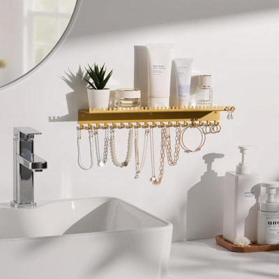 Gold Wall Mounted Necklace Holder with Shelf