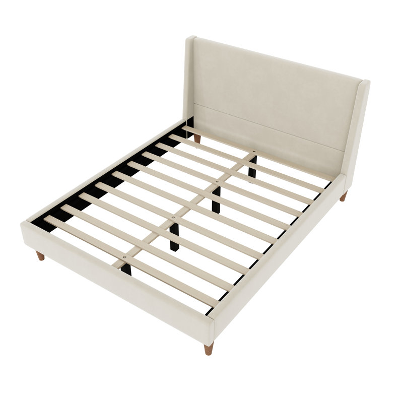 Lit plateforme tapissier sans sommier, Queen, Beige