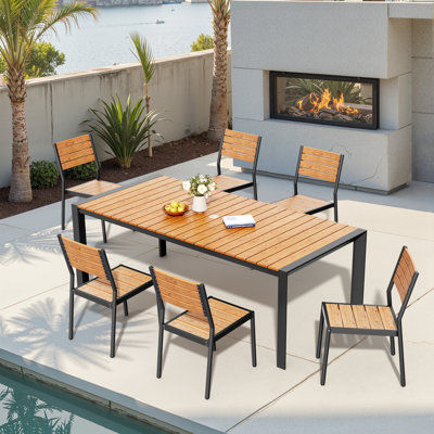 6 - Person 83’’ L Rectangular Aluminum Dining Set with Stackable Chairs