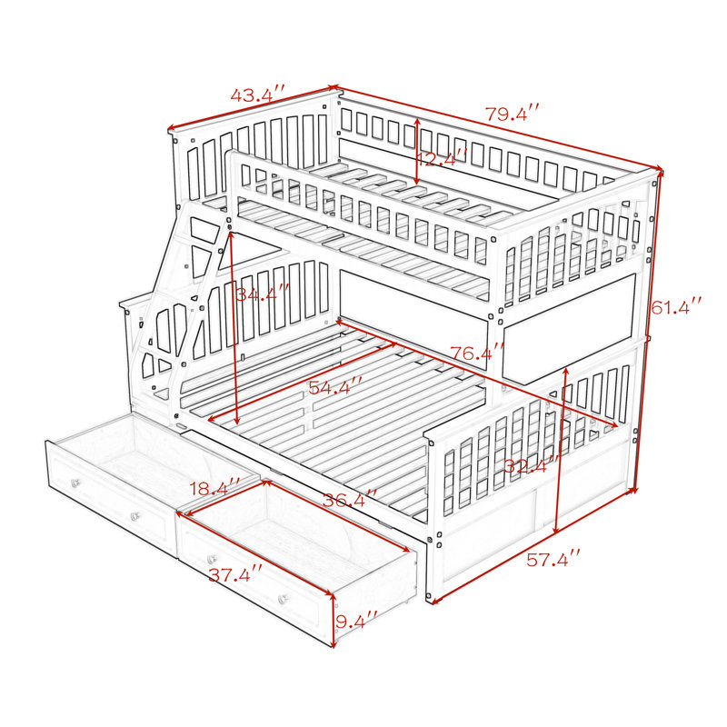 Twin Over Full Bunk Bed With Two Drawers, White