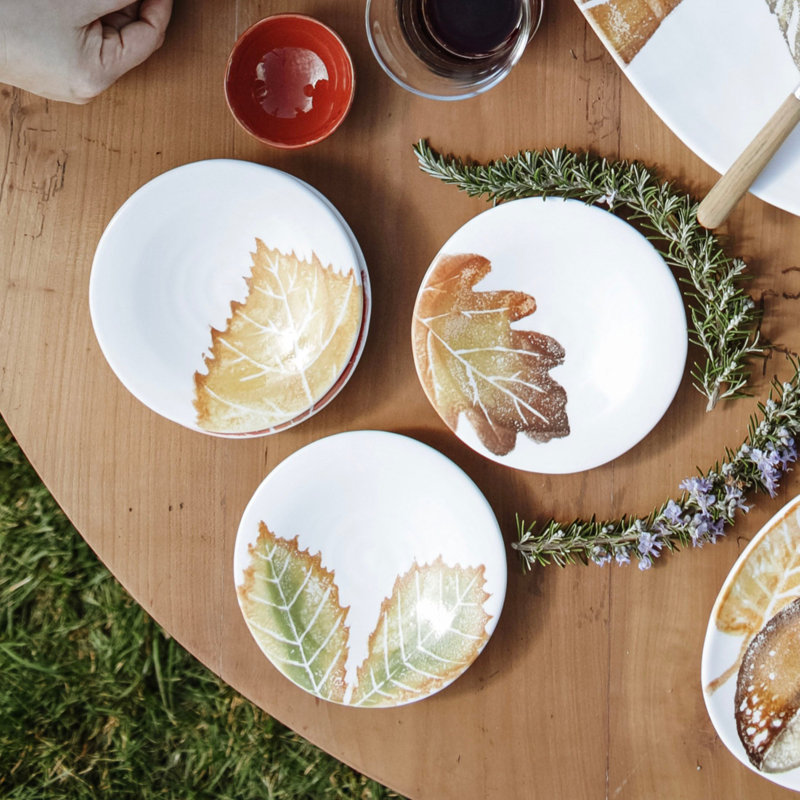 Autumn Leaves Hand-Painted Ceramic Appetizer Plates Set