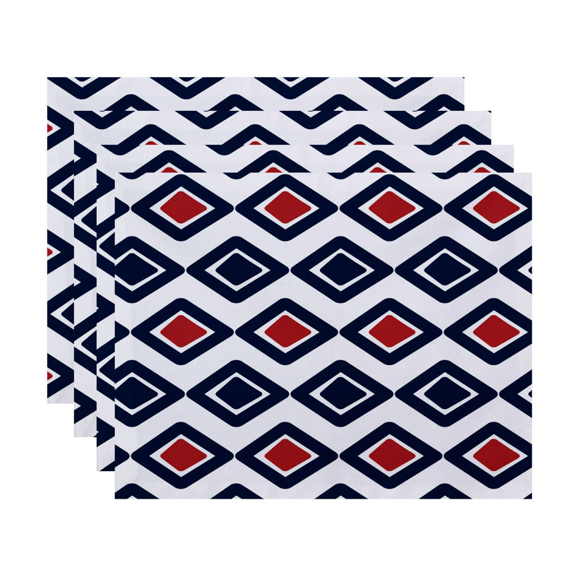 Ferrier Polyester Geometric Rectangle Placemat, Navy Blue