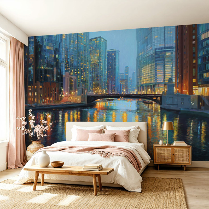 Papier peint adhésif autocollant et amovible Chicago Downtown, 99.6" L x 144" W