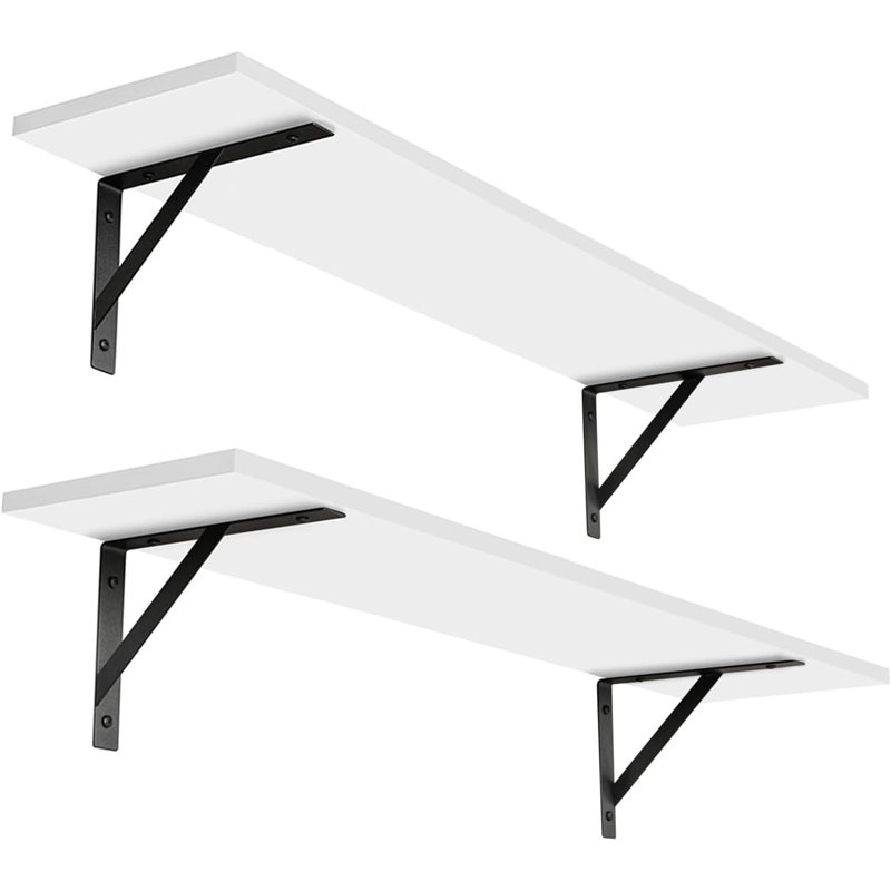 Large Wall Mounted Shelves Set Of 2 - Sturdy Metal Brackets, Easy-To-Install Floating Display Ledges For Living Room, Bathroom, Bedroom, Kitchen, Laundry Room