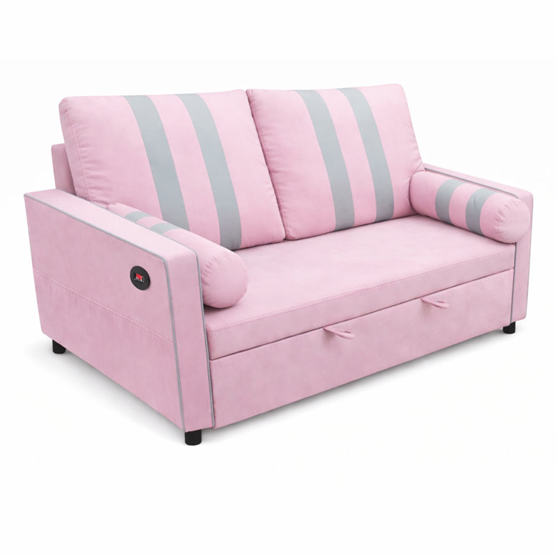 Canapé-lit 2 places escamotable avec port de charge USB, dossier réglable à 3 positions, causeuse convertible moderne avec panneaux d'accoudoirs élastiques pour le salon et la chambre d'amis, largeur 68,5 po