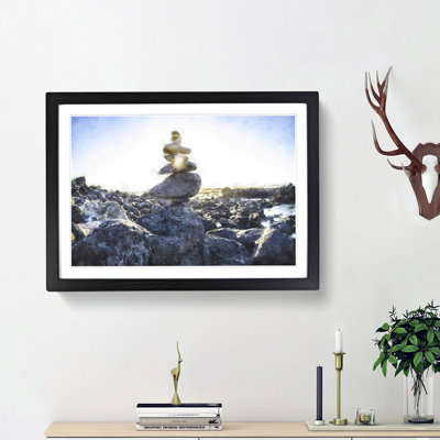 Rock Cairns with Sunlight - Framed Print