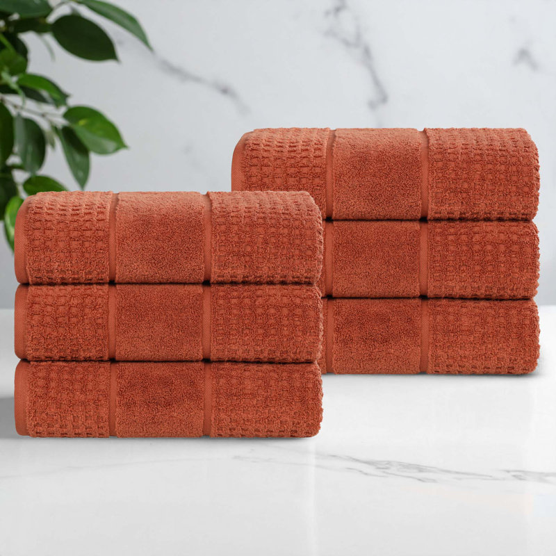   Zero-Twist Cotton Hand Towel Set - Honeycomb Waffle Texture - Quick-Dry, Rust