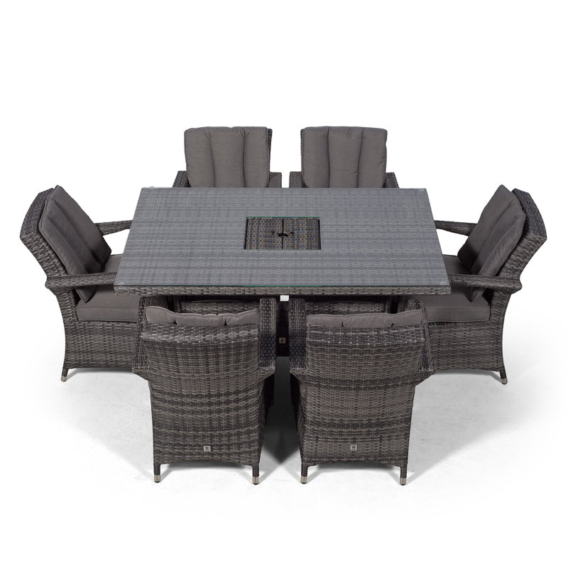 Karas 6 Seater Dining Set with Cushions and Parasol, Grey