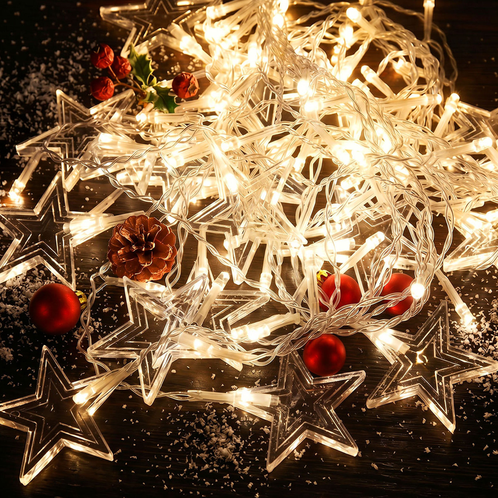 11.5FT 96LED Star String Lights, Warm