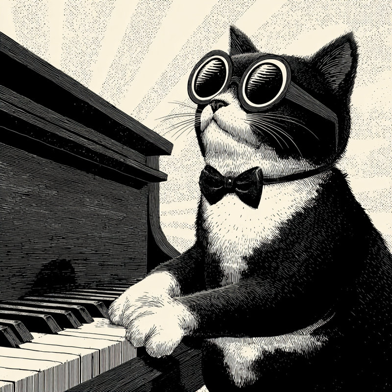 Art mural sur toile Jazz Cat at Piano IV, H 20 po x l 20 po