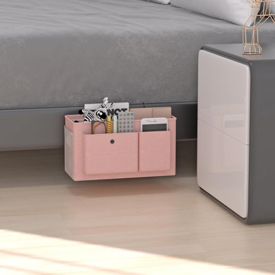 Two bedside baskets, bedside organizer with fixed straps and water bottle holder, multifunctional bedside storage