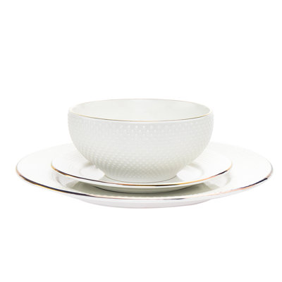 Pique Gold Rim 18 Piece Porcelain Dinnerware Set