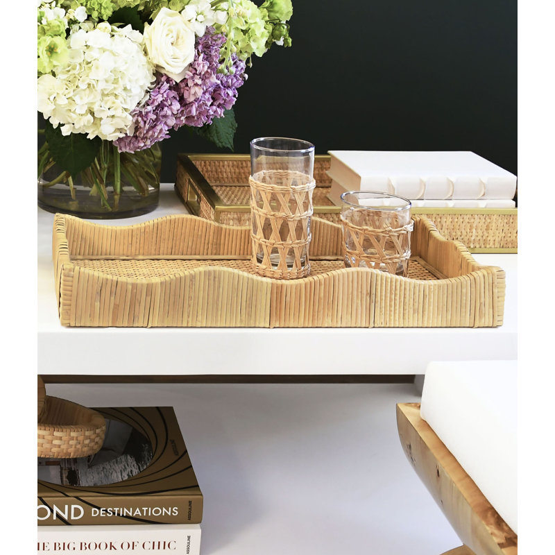 Wavey Rattan Decorative Tray, 2.75" H x 22" W x 16" D