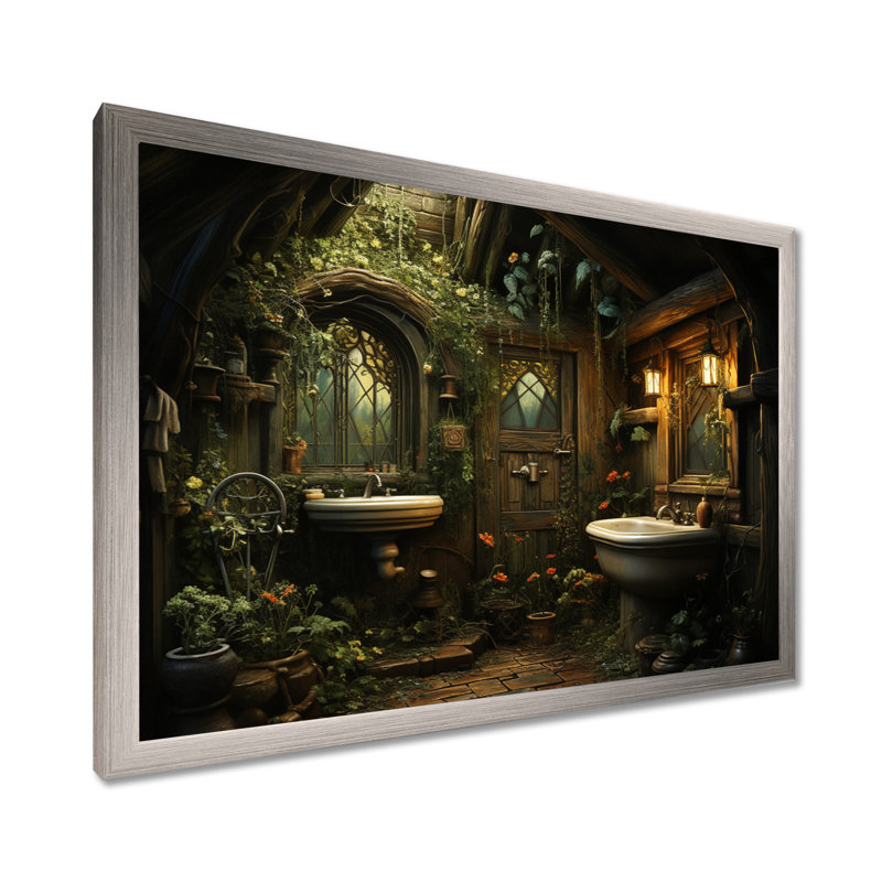 Bathroom Rustic Woodland Retreat III - Print, Silver Single Picture Framed, 12" H x 20" W x 1" D