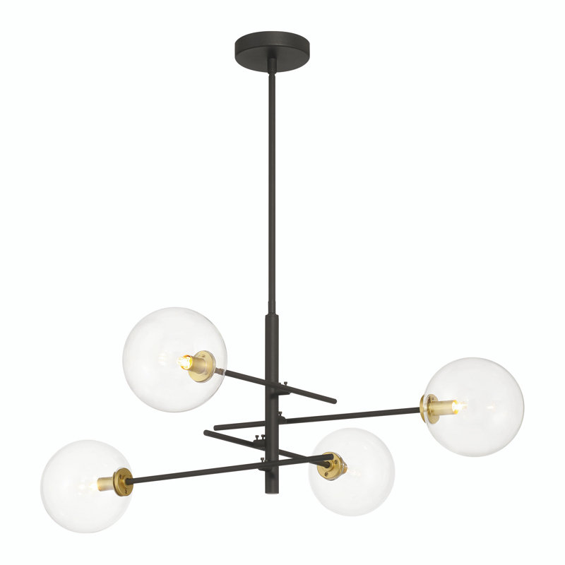 Lithopolis 4 - Light Glass Bubble Gold Ceiling Chandeliers, Clear, Matte Black/Gold