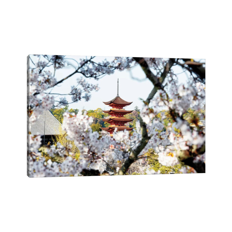 Beautiful Pagoda And Sakura In Miyajima by Philippe Hugonnard - Wrapped Canvas Print, 20.32 cm H x 30.48 cm W