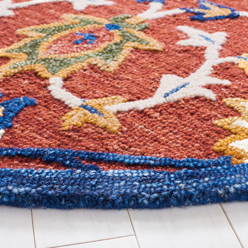 Blossom Hand Tufted Wool/Cotton Oriental Rug in Red/Blue/Beige, Round 6'