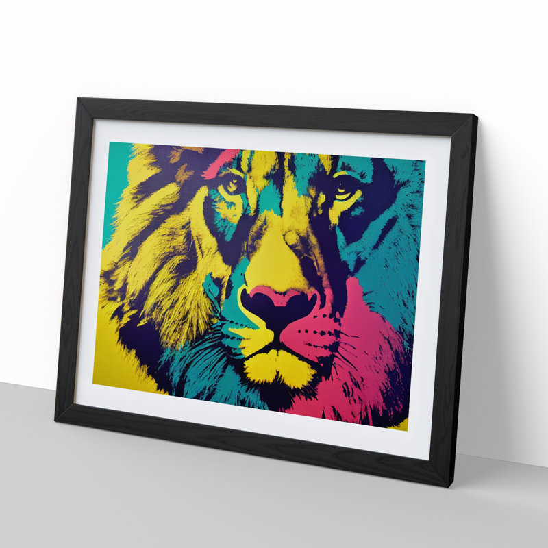 Lion Abstract - Single Picture Frame Painting, Black, 46cm H x 64cm W x 2cm D