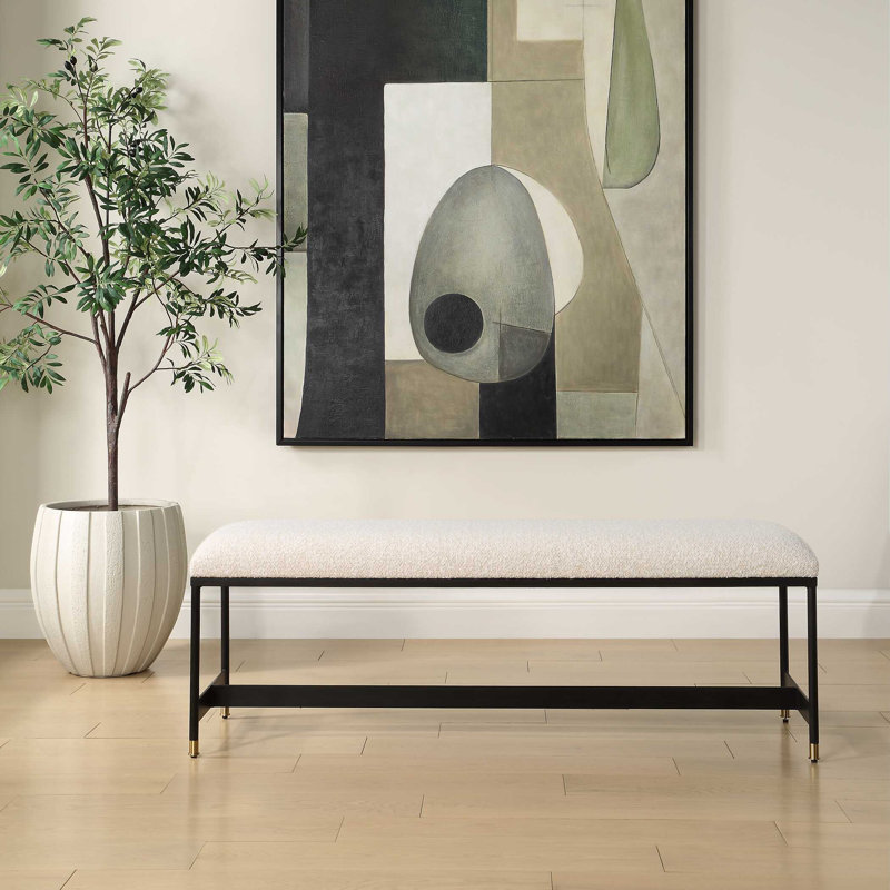 Banc rembourré blanc Uttermost Halston