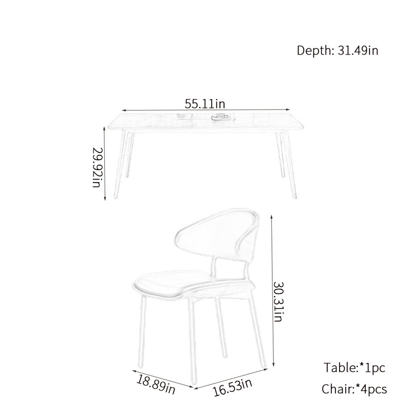 Modern simple rectangular dining table sets, 29.92"H x 55.11"L x 31.49"W