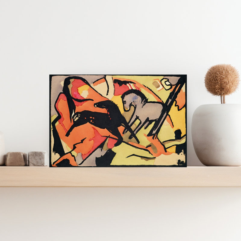 Deux chevaux, estampe murale contemporaine abstraite expressionniste de 1911-1912 représentant des chevaux, 12" H x 18" W