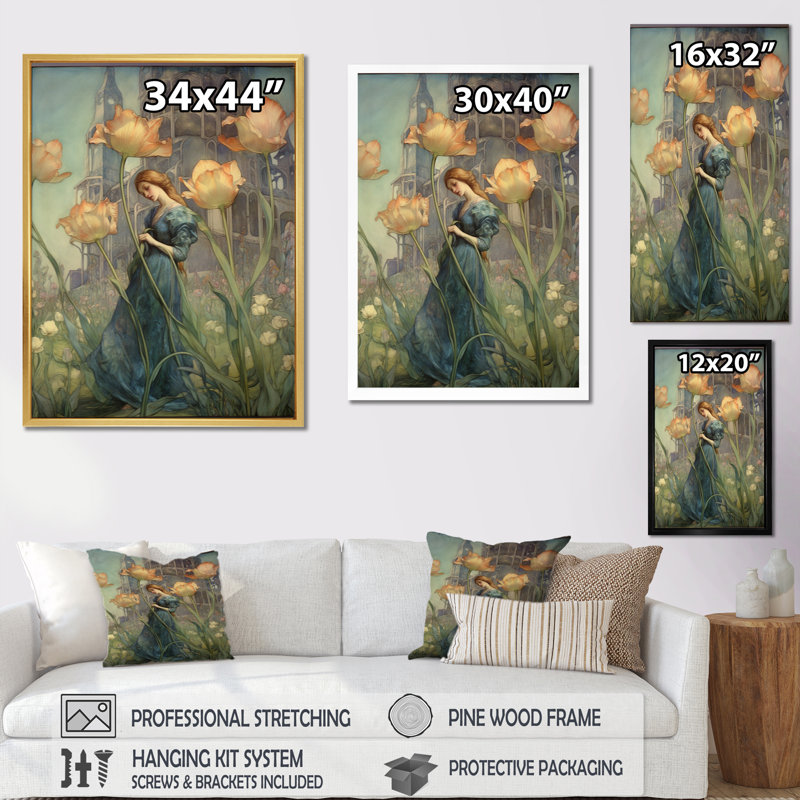 " Wandering In Yellow Tulip Dreams ", Gold Single Picture Frame, 40" H x 30" W x 1.5" D